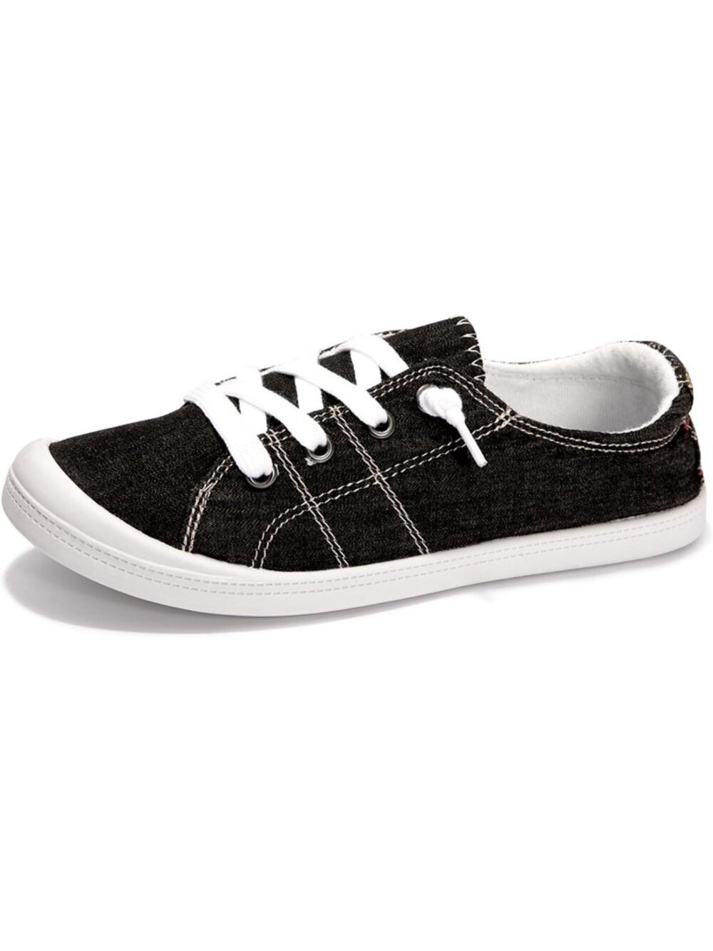 Women's Black Canvas Low Top Casual Classic Non Slip Rubber Outsole Flat Sneaker